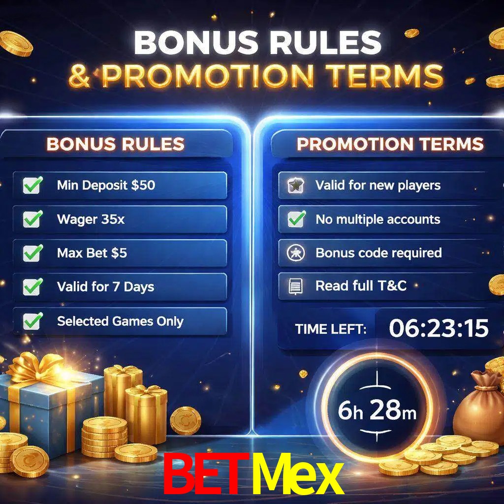 Reglas de promoción BetMex y condiciones de bonos explicadas visualmente